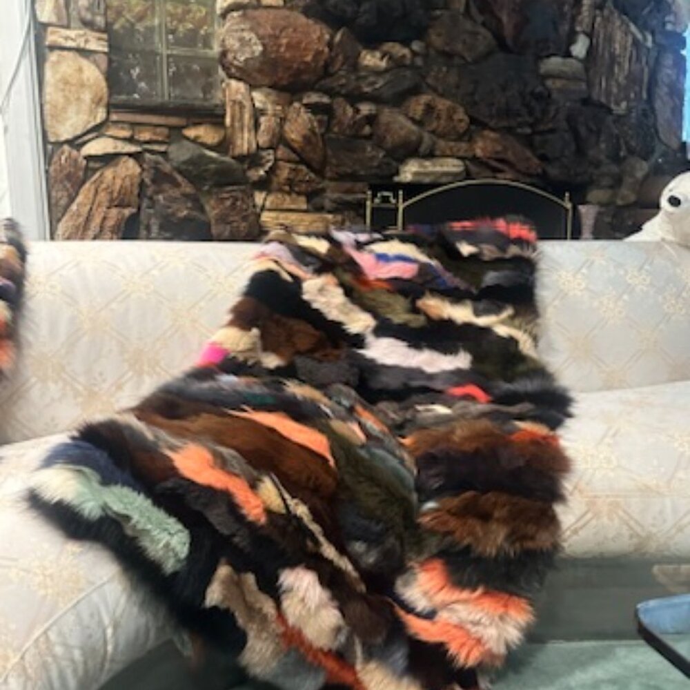 Luxurious Multi-Colored Fox Fur Blanket